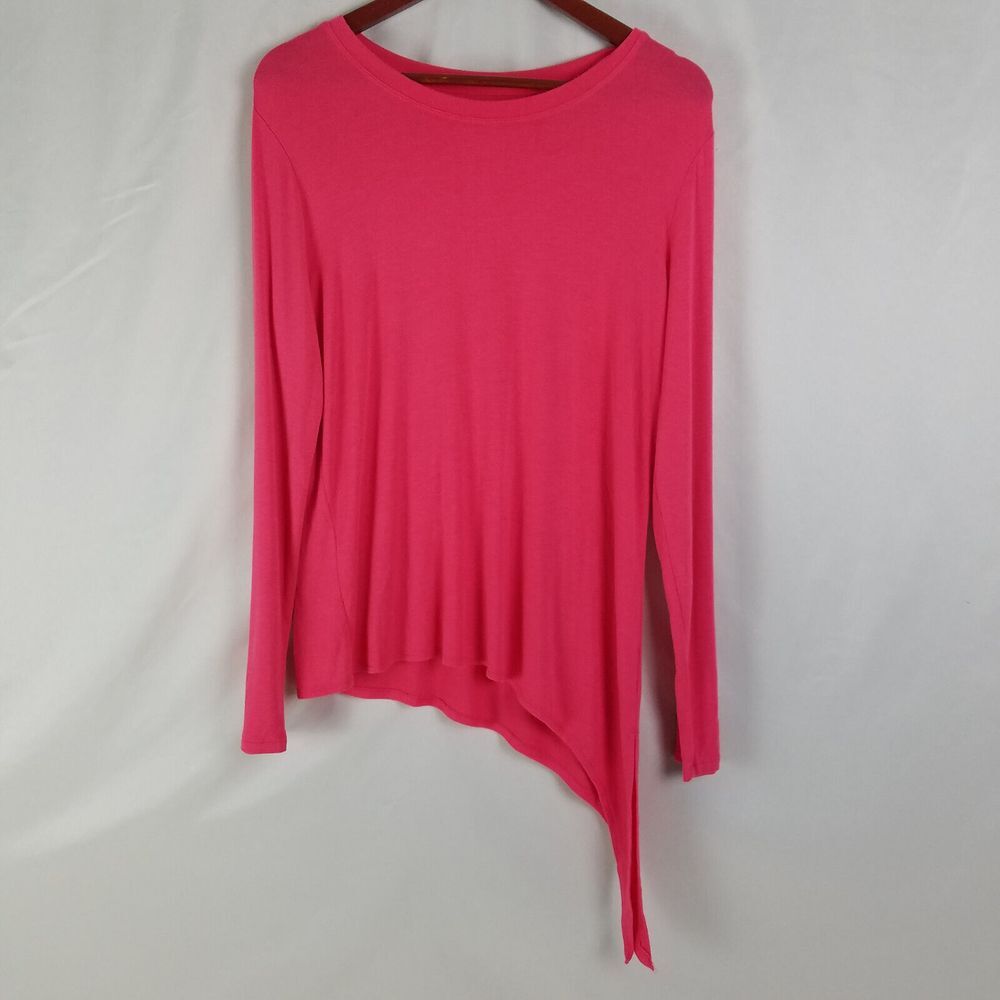 Time and Tru Shirt Womens Medium Pink Asymmetrical Top Long Sleeve Round Neck‎